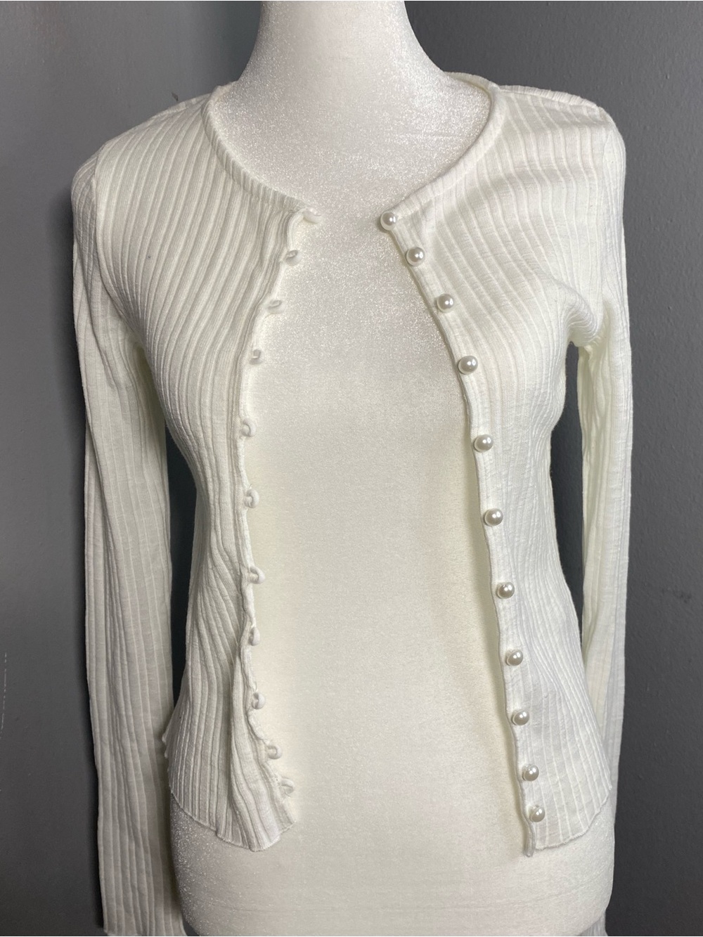 Forever 21 - Ivory Ribbed Cardigan with Pearl Buttons